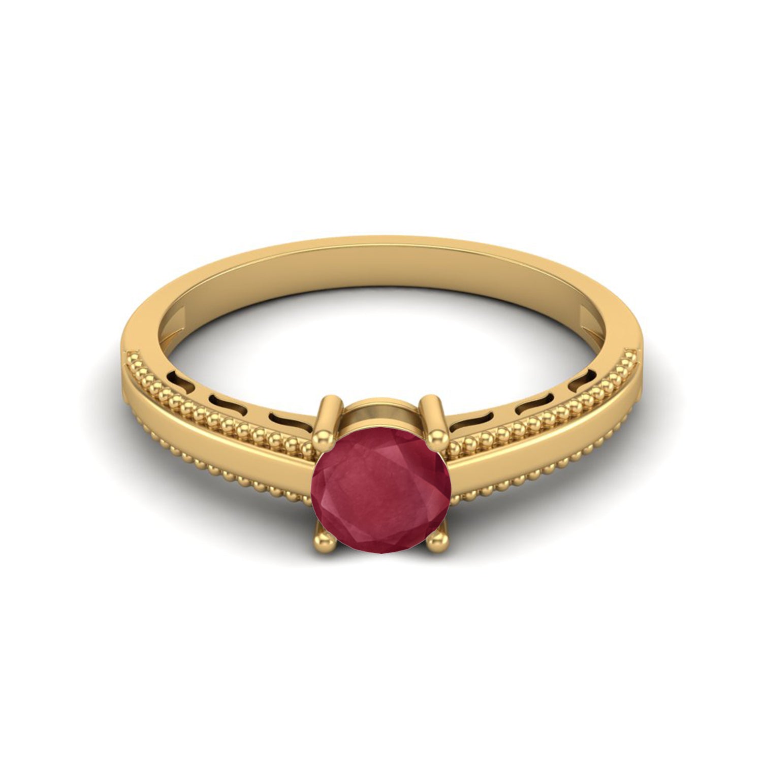 Ruby 0.50 Ct Round Beaded Vintage Band Ring  – 14k Yellow Gold
