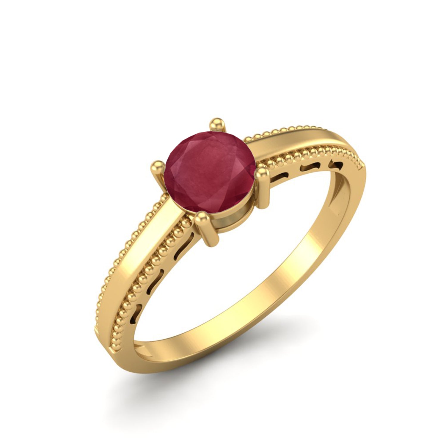 Ruby 0.50 Ct Round Beaded Vintage Band Ring  – 14k Yellow Gold