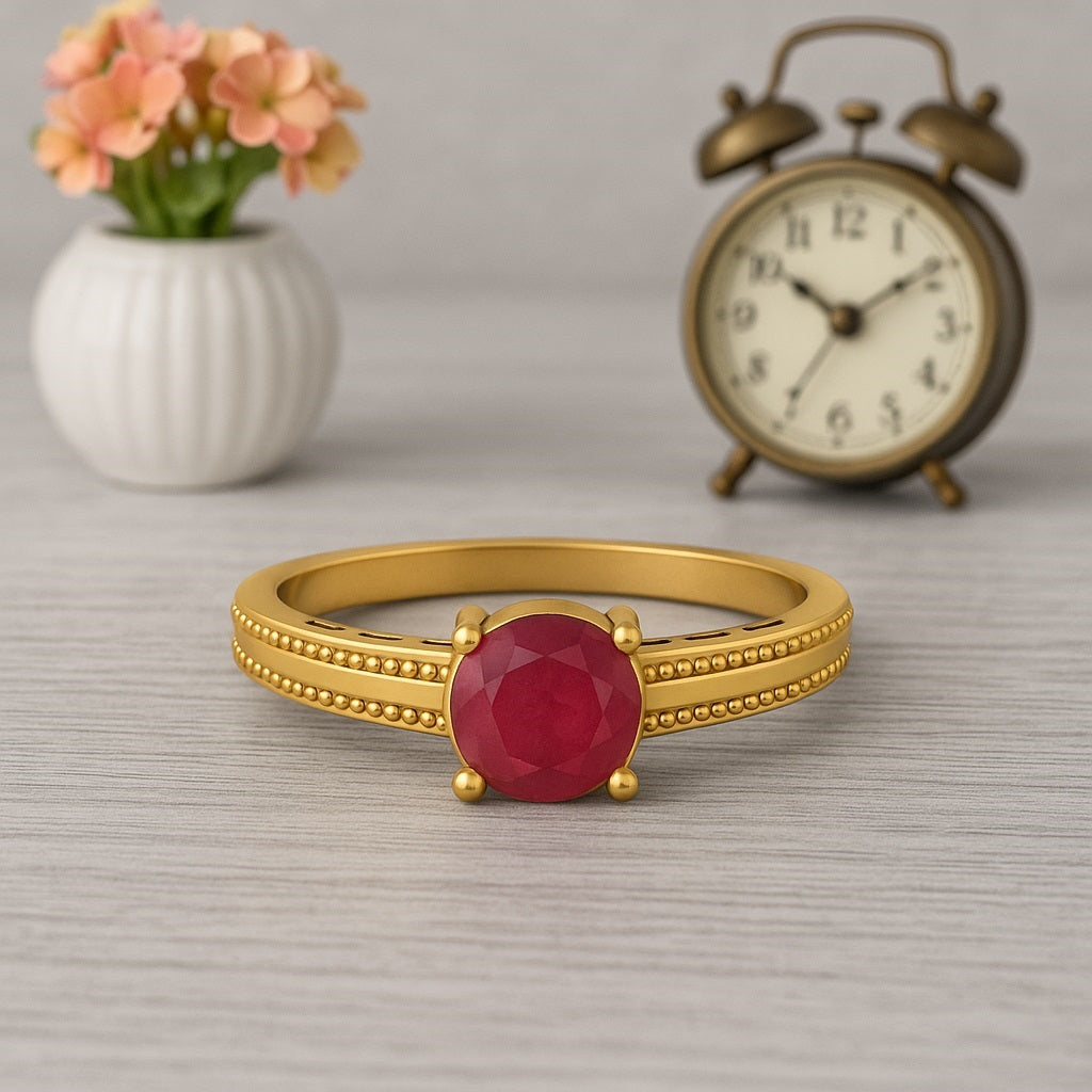 Ruby 0.50 Ct Round Beaded Vintage Band Ring  – 14k Yellow Gold