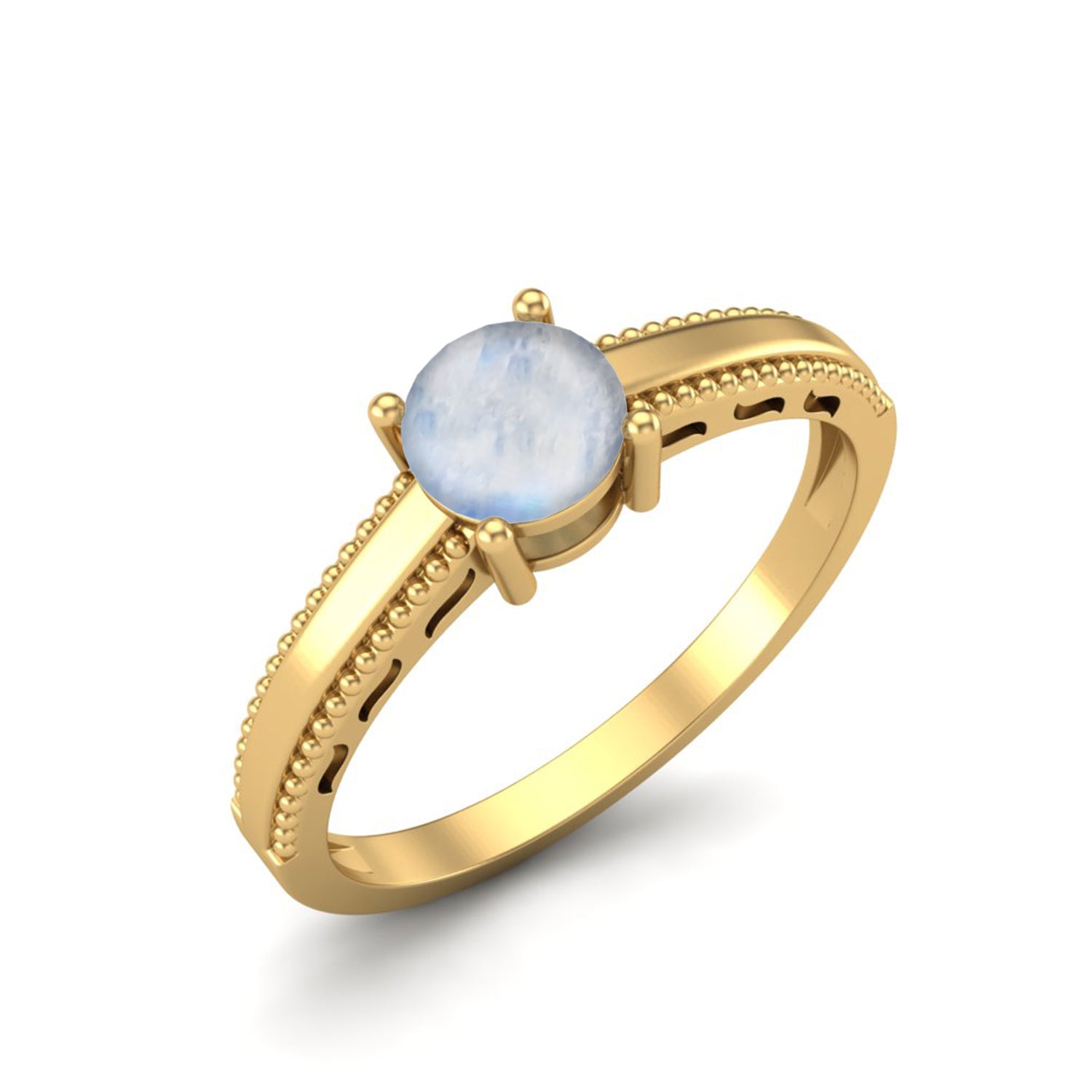 Moonstone Beaded Milgrain Band Ring – Sterling Silver