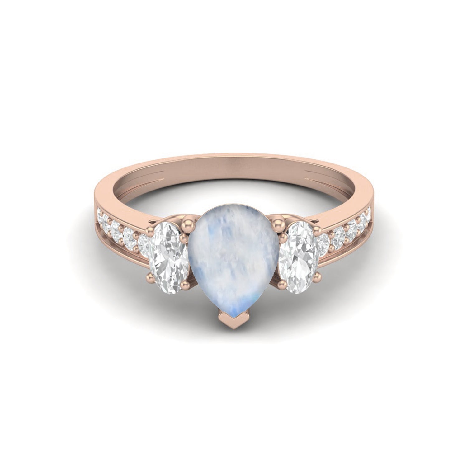 Moonstone Three Stone Ring – Sterling Silver