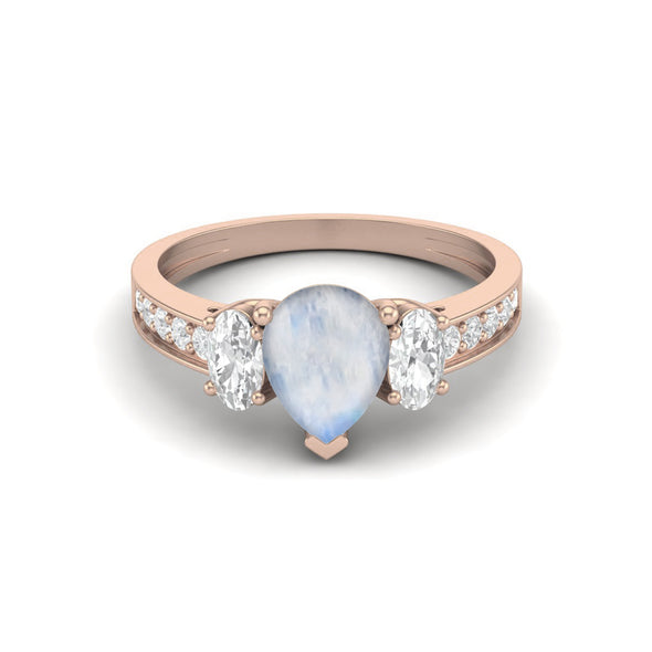 Pear Shaped Moonstone Gemstone Ring Three Stone Engagement Wedding Ring For Women