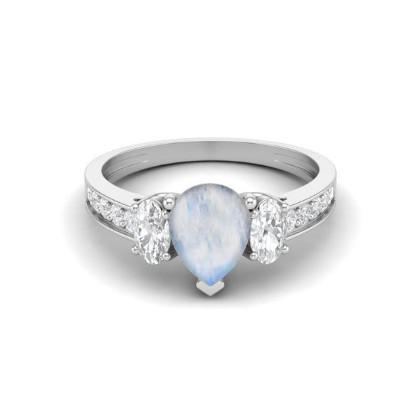 Pear Shaped Moonstone Gemstone Ring Three Stone Engagement Wedding Ring For Women