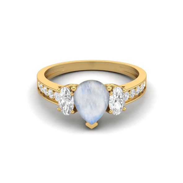 Pear Shaped Moonstone Gemstone Ring Three Stone Engagement Wedding Ring For Women