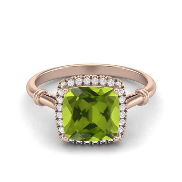 Natural Peridot Bridal Ring 925 Sterling Silver Solitaire Halo Wedding Gift Ring