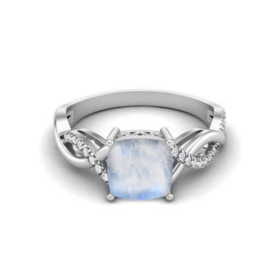 Cushion Cut Moonstone Solitaire Twisted Wedding Ring 925 Silver Dainty Ring For Her