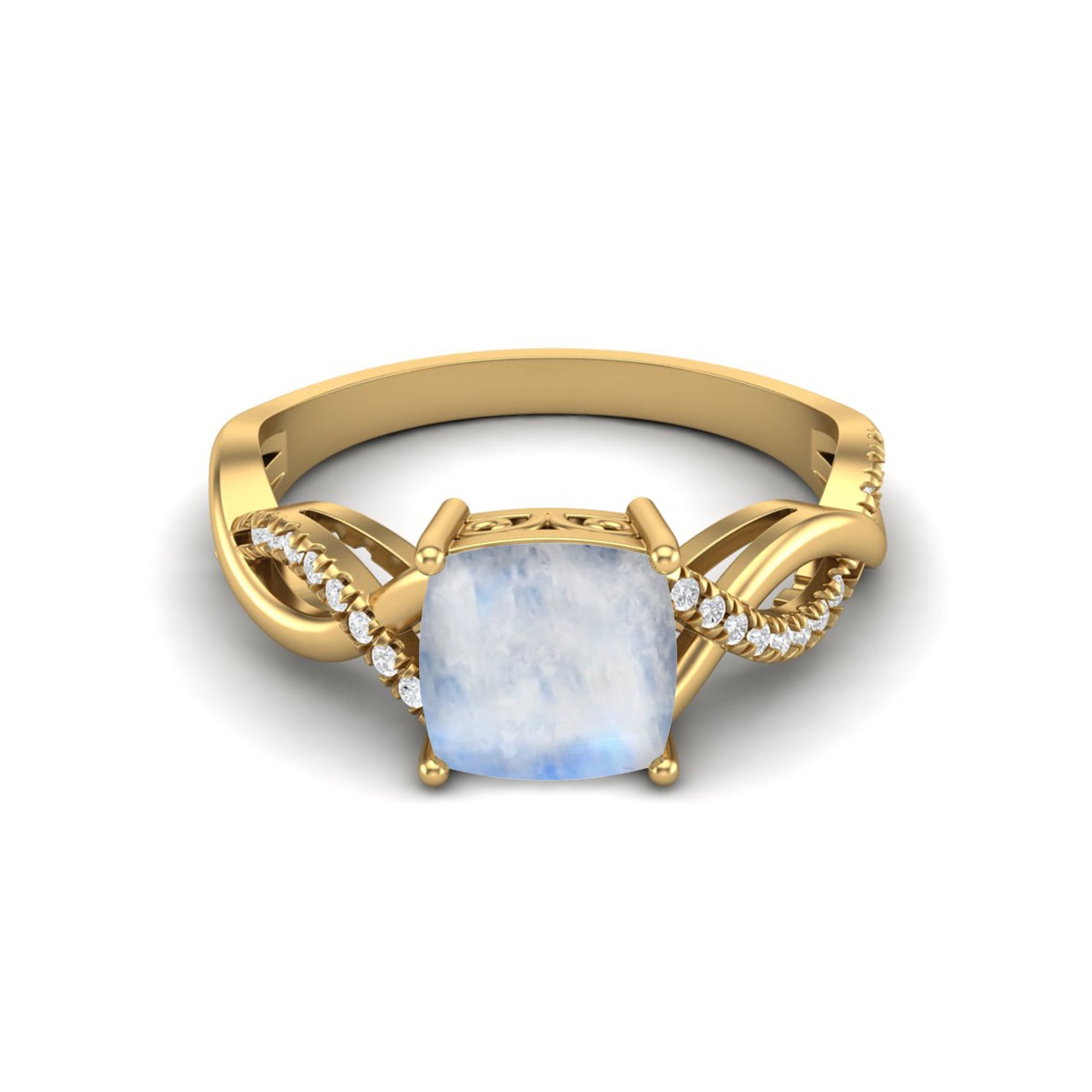 Cushion Cut Moonstone Solitaire Twisted Wedding Ring 925 Silver Dainty Ring For Her