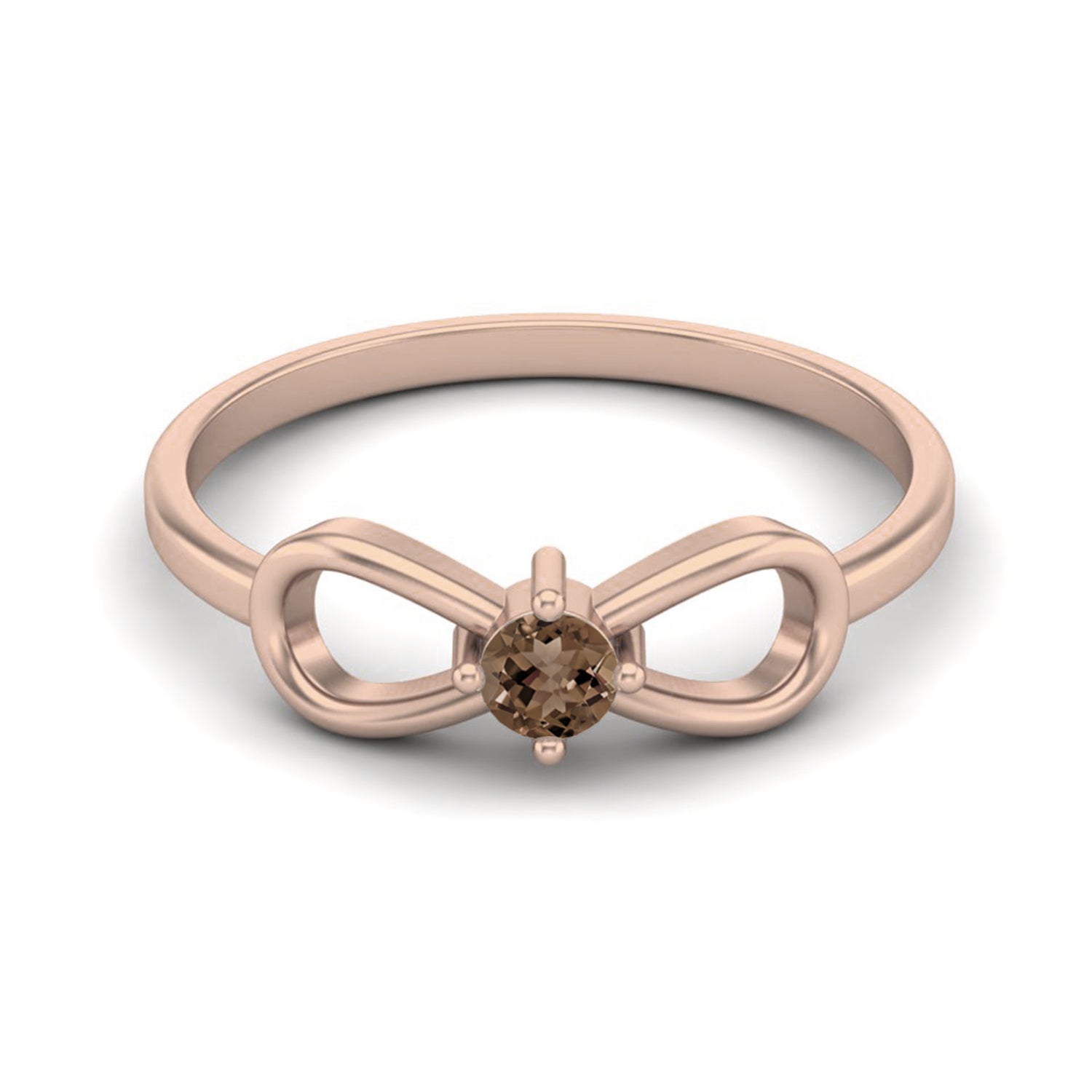Smoky Quartz 0.10 Ct Round Bow Design Ring – 14K Yellow Gold