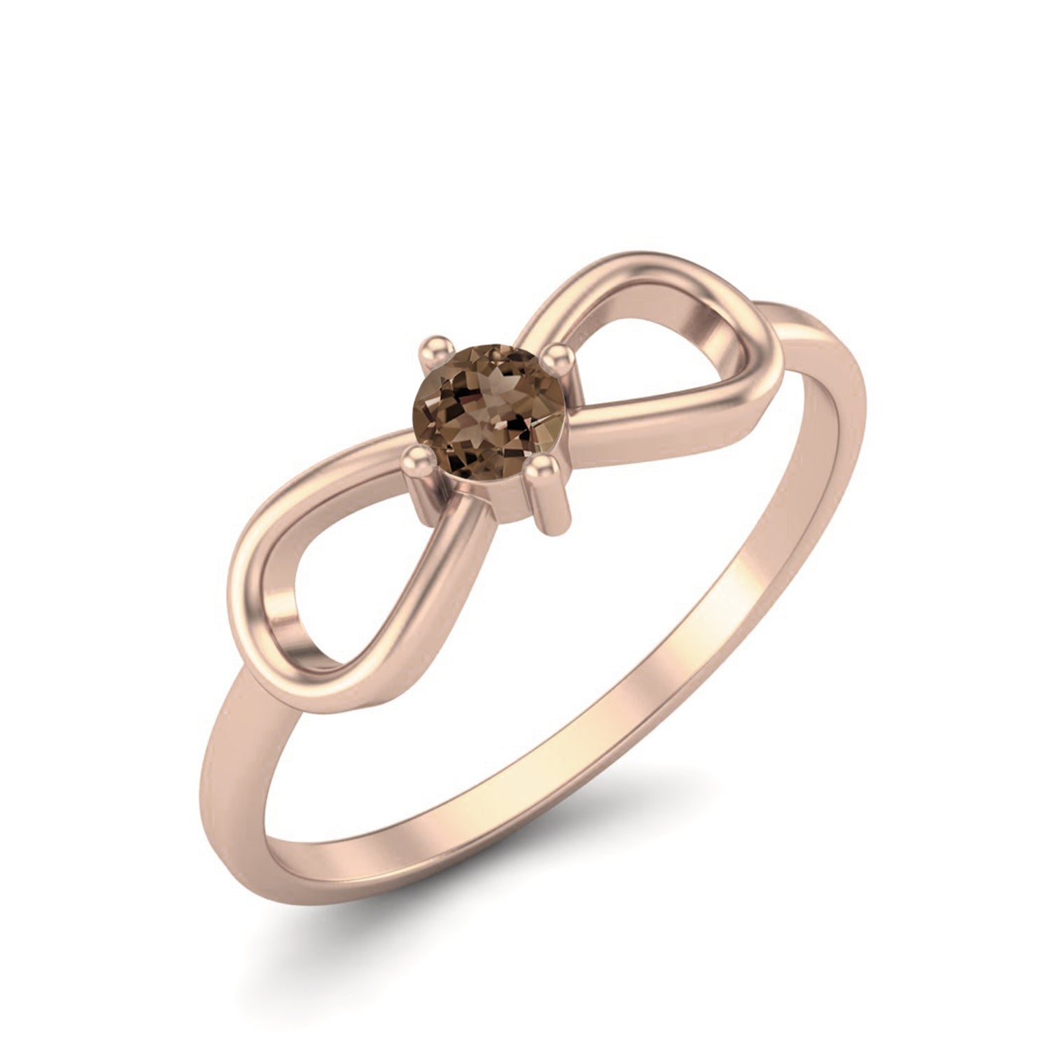 Smoky Quartz 0.10 Ct Round Bow Design Ring – 14K Yellow Gold