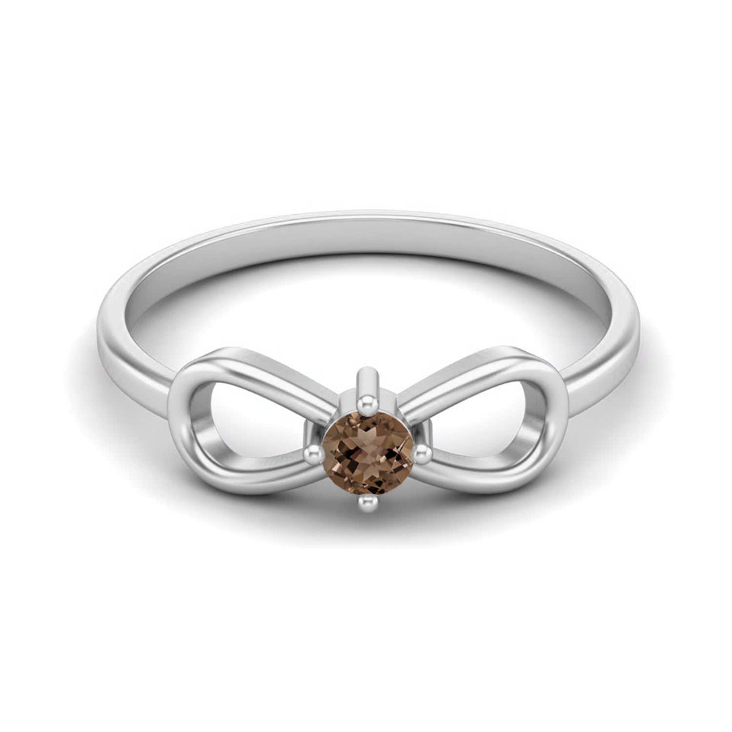 Smoky Quartz 0.10 Ct Round Bow Design Ring – 14K Yellow Gold