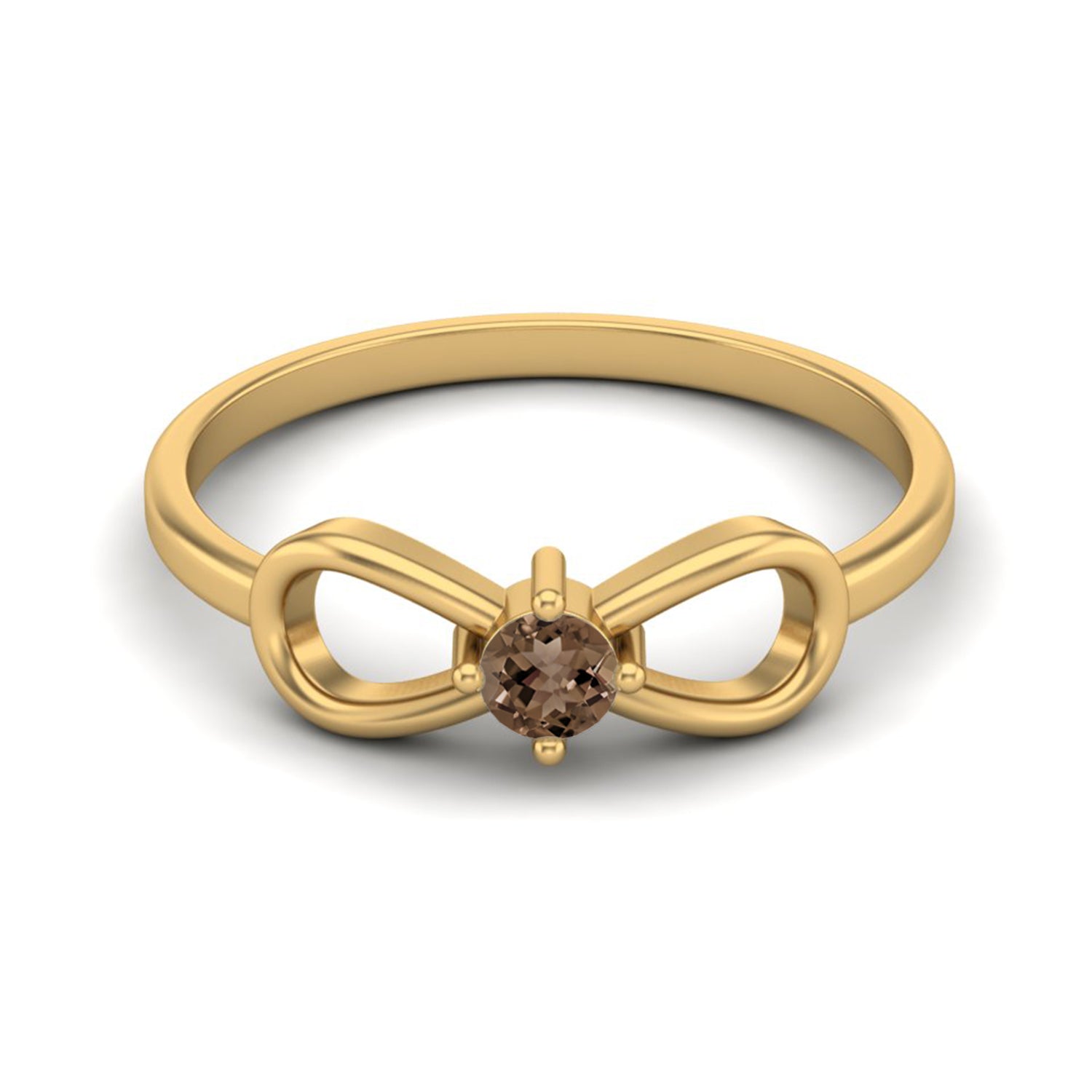 Smoky Quartz 0.10 Ct Round Bow Design Ring – 14K Yellow Gold