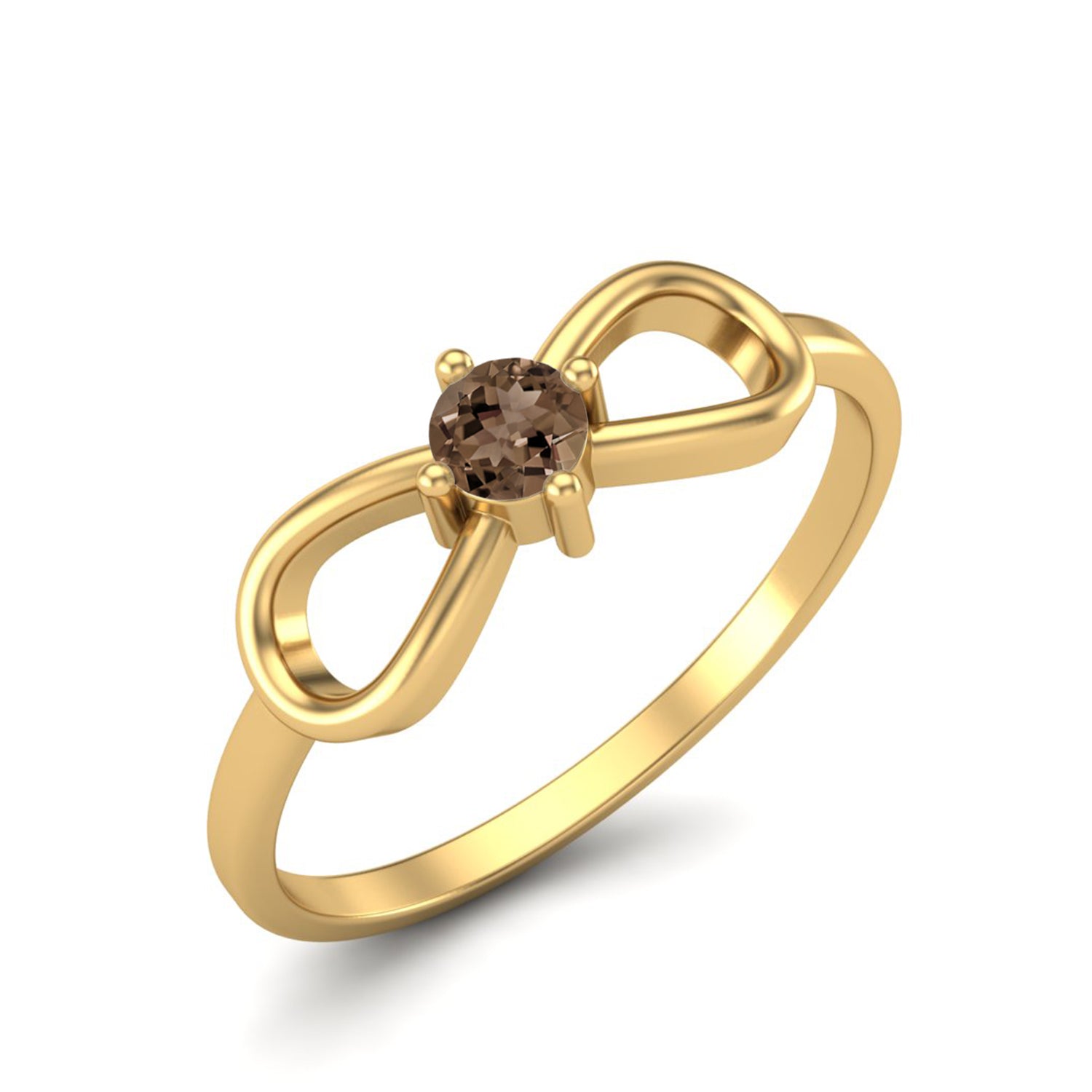 Smoky Quartz 0.10 Ct Round Bow Design Ring – 14K Yellow Gold