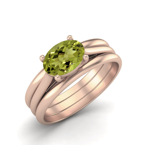 7X5MM Peridot Gemstone Wedding Ring 925 Sterling Silver Solitaire Engagement Ring