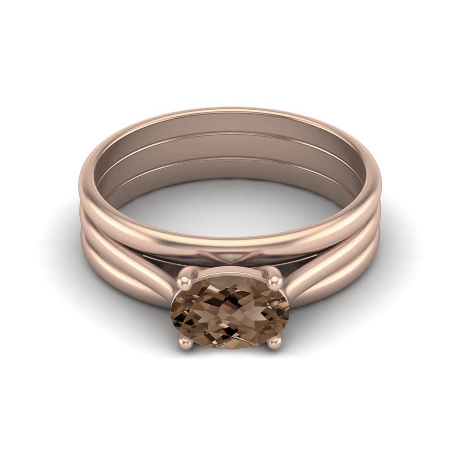 Smoky Quartz 1.00 Ct Oval Classic Solitaire Band Ring – 14K Yellow Gold