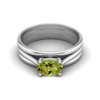 7X5MM Peridot Gemstone Wedding Ring 925 Sterling Silver Solitaire Engagement Ring