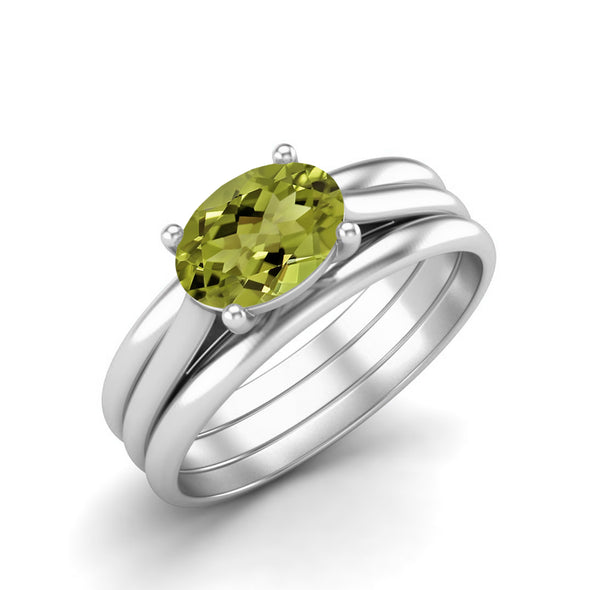 7X5MM Peridot Gemstone Wedding Ring 925 Sterling Silver Solitaire Engagement Ring