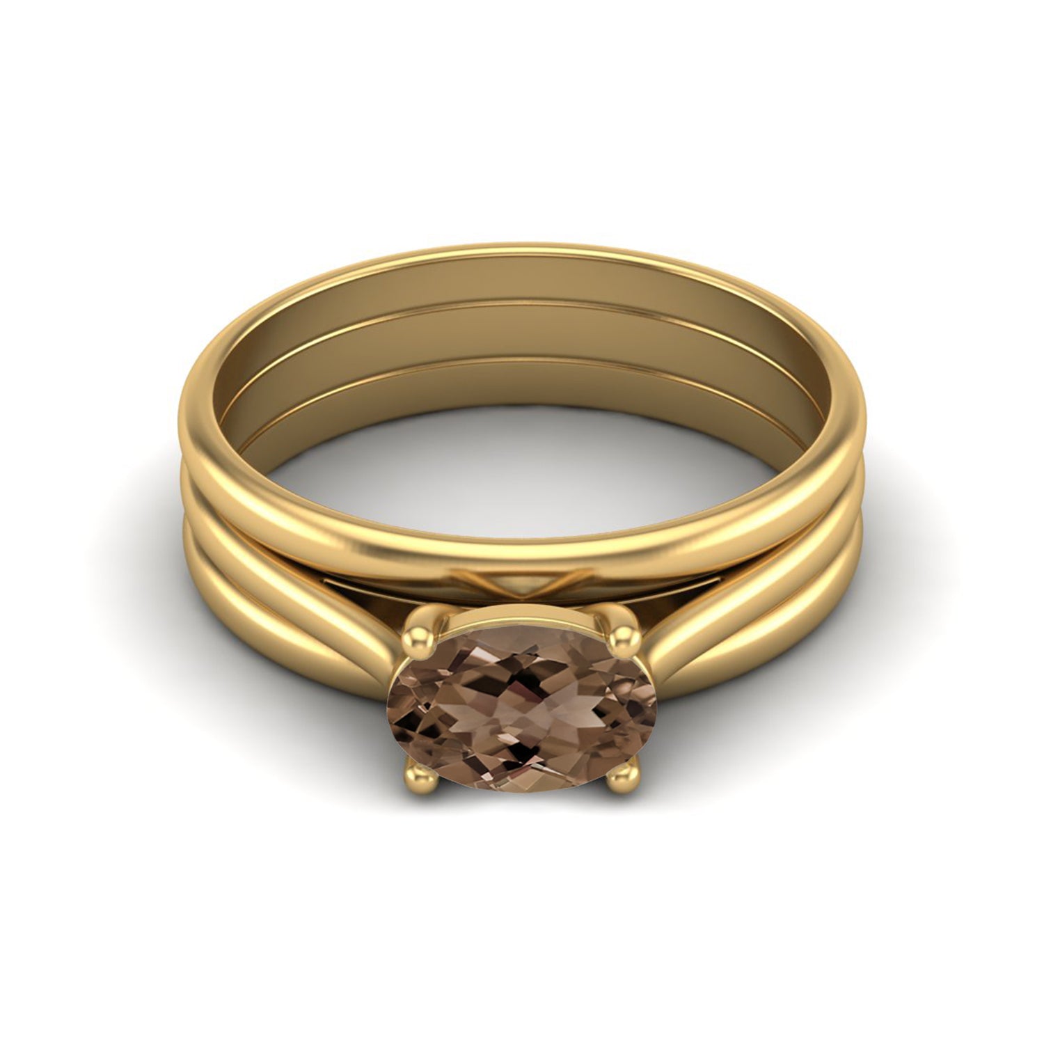 Smoky Quartz 1.00 Ct Oval Classic Solitaire Band Ring – 14K Yellow Gold
