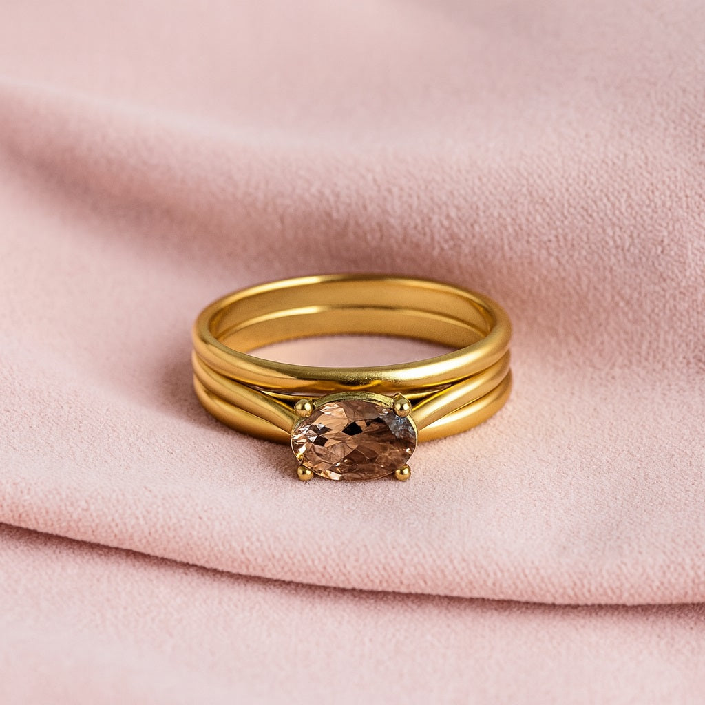 Smoky Quartz 1.00 Ct Oval Classic Solitaire Band Ring – 14K Yellow Gold
