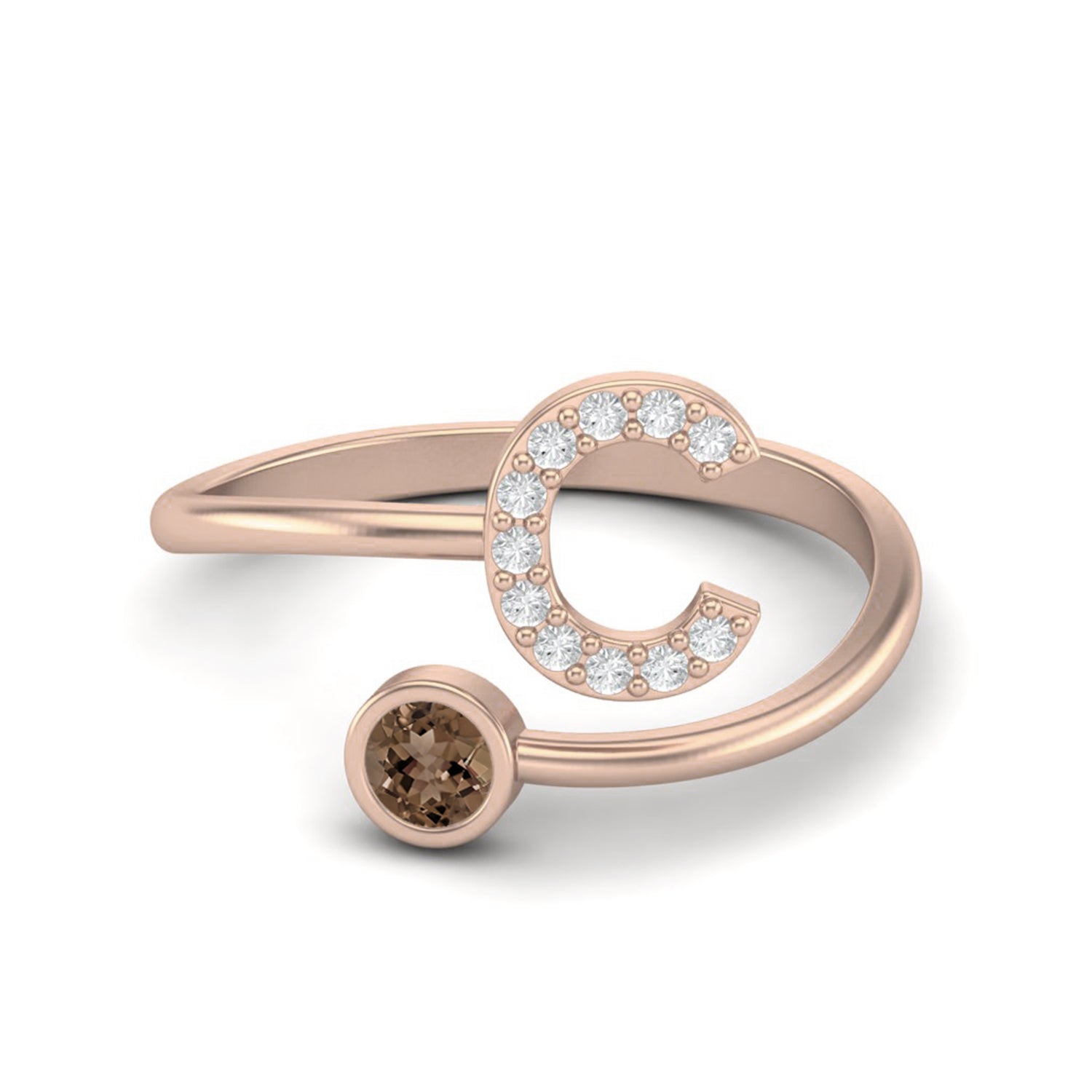 Smoky Quartz 0.10 Ct Round Letter C Initial Ring – 14K Yellow Gold