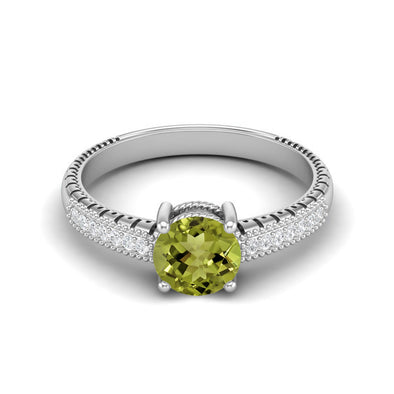 Round Shape Peridot Engagement Ring 925 Sterling Silver Solitaire Designer Bridal Wedding Ring