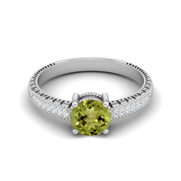 Round Shape Peridot Engagement Ring 925 Sterling Silver Solitaire Designer Bridal Wedding Ring