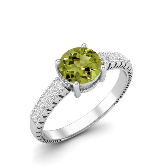 Round Shape Peridot Engagement Ring 925 Sterling Silver Solitaire Designer Bridal Wedding Ring