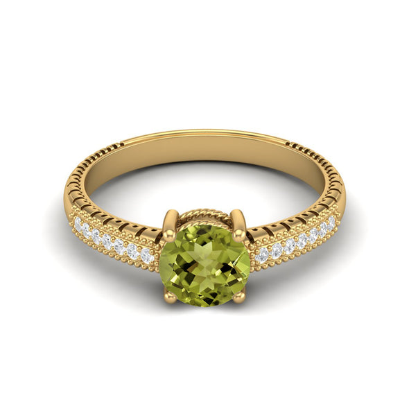 Round Shape Peridot Engagement Ring 925 Sterling Silver Solitaire Designer Bridal Wedding Ring