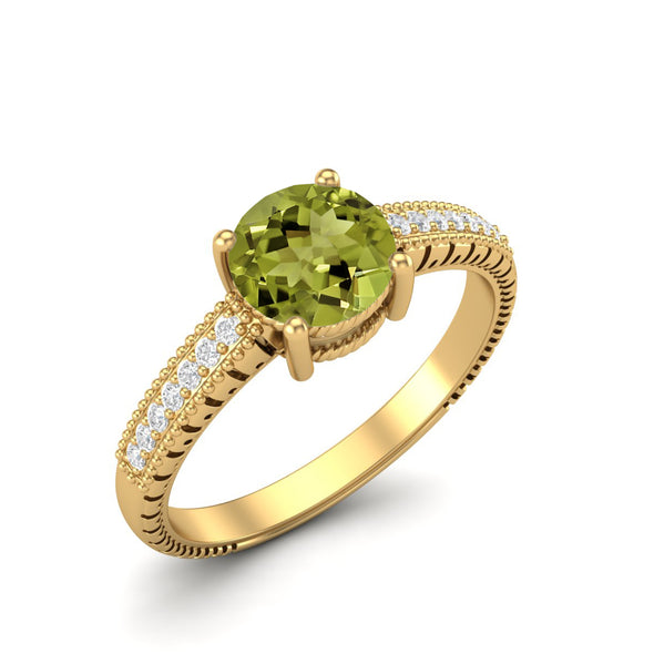 Round Shape Peridot Engagement Ring 925 Sterling Silver Solitaire Designer Bridal Wedding Ring