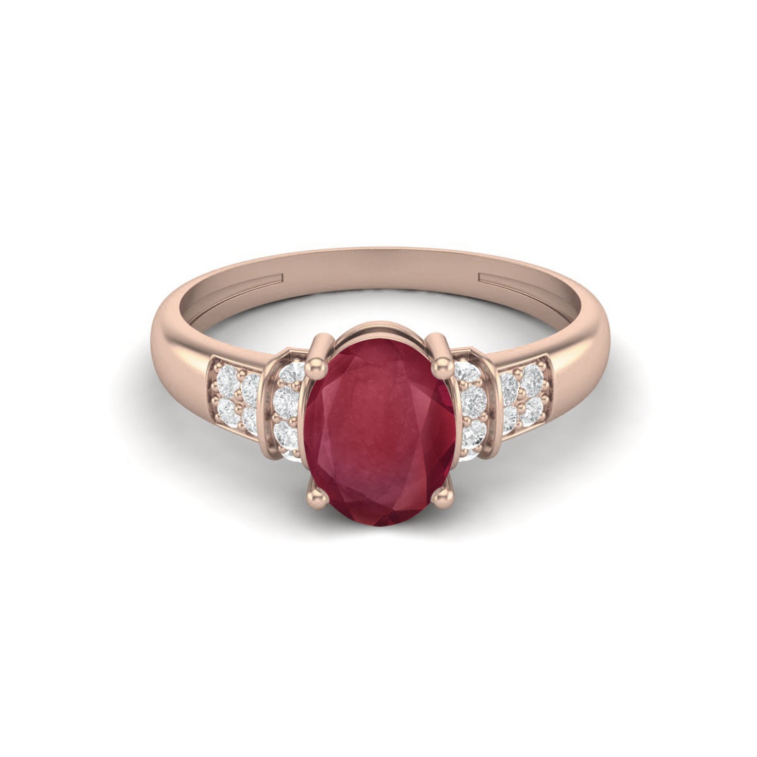 Ruby 1.50 Ct Oval Solitaire with Accents Ring  –  14k Yellow Gold