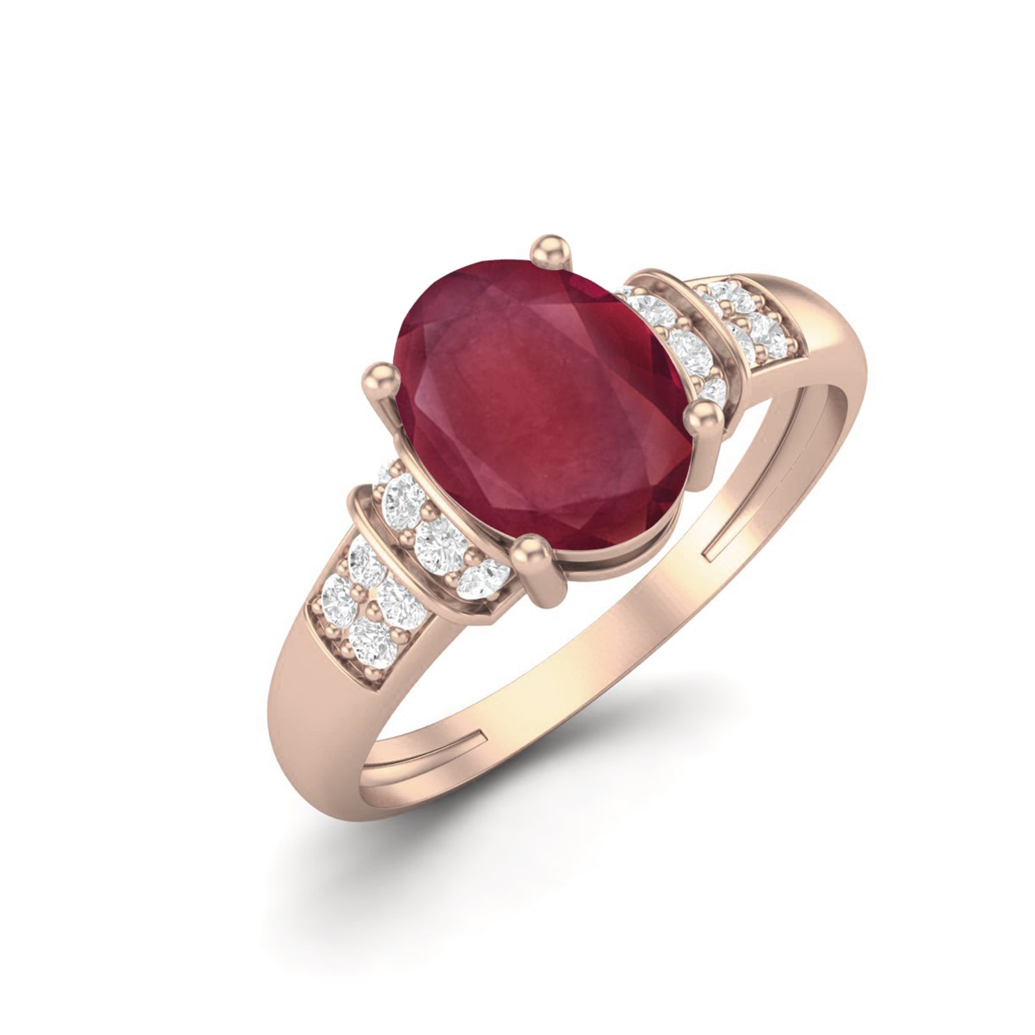 Ruby 1.50 Ct Oval Solitaire with Accents Ring  –  14k Yellow Gold