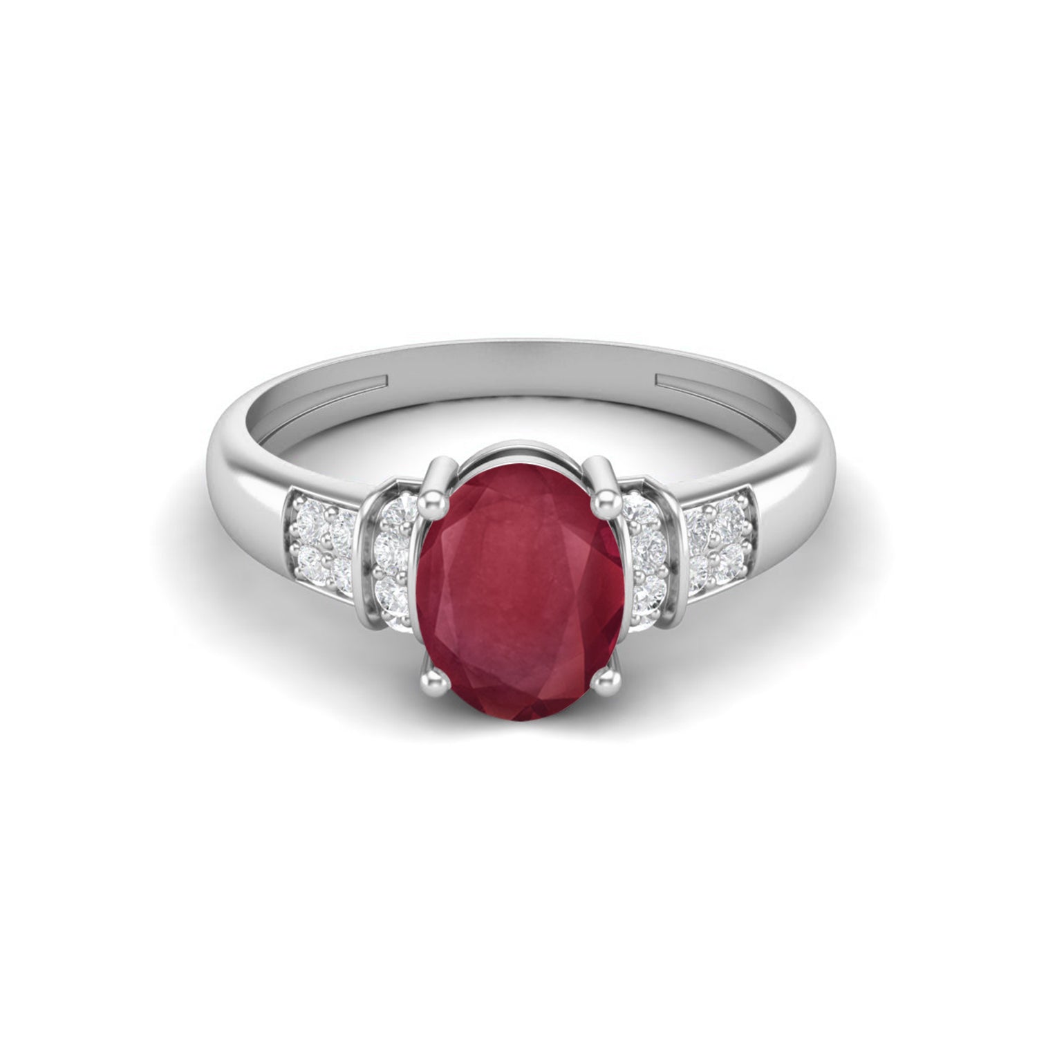 Ruby 1.50 Ct Oval Solitaire with Accents Ring  –  14k Yellow Gold