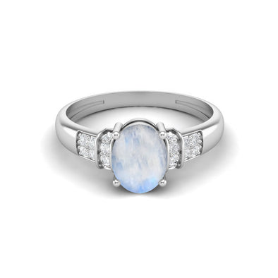 Oval Cut Moonstone Engagement Ring 925 Sterling Silver Dainty Wedding Ring For Women