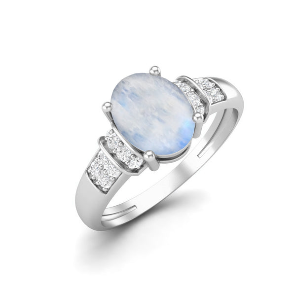 Oval Cut Moonstone Engagement Ring 925 Sterling Silver Dainty Wedding Ring For Women