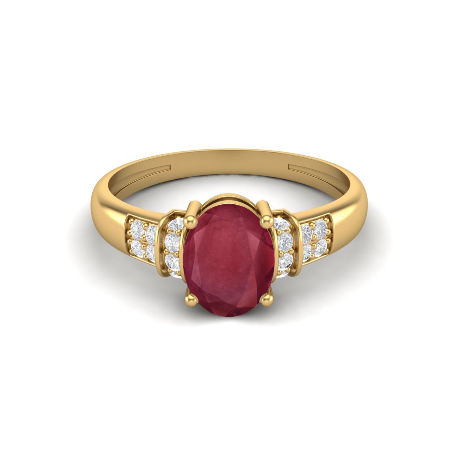 Ruby 1.50 Ct Oval Solitaire with Accents Ring  –  14k Yellow Gold