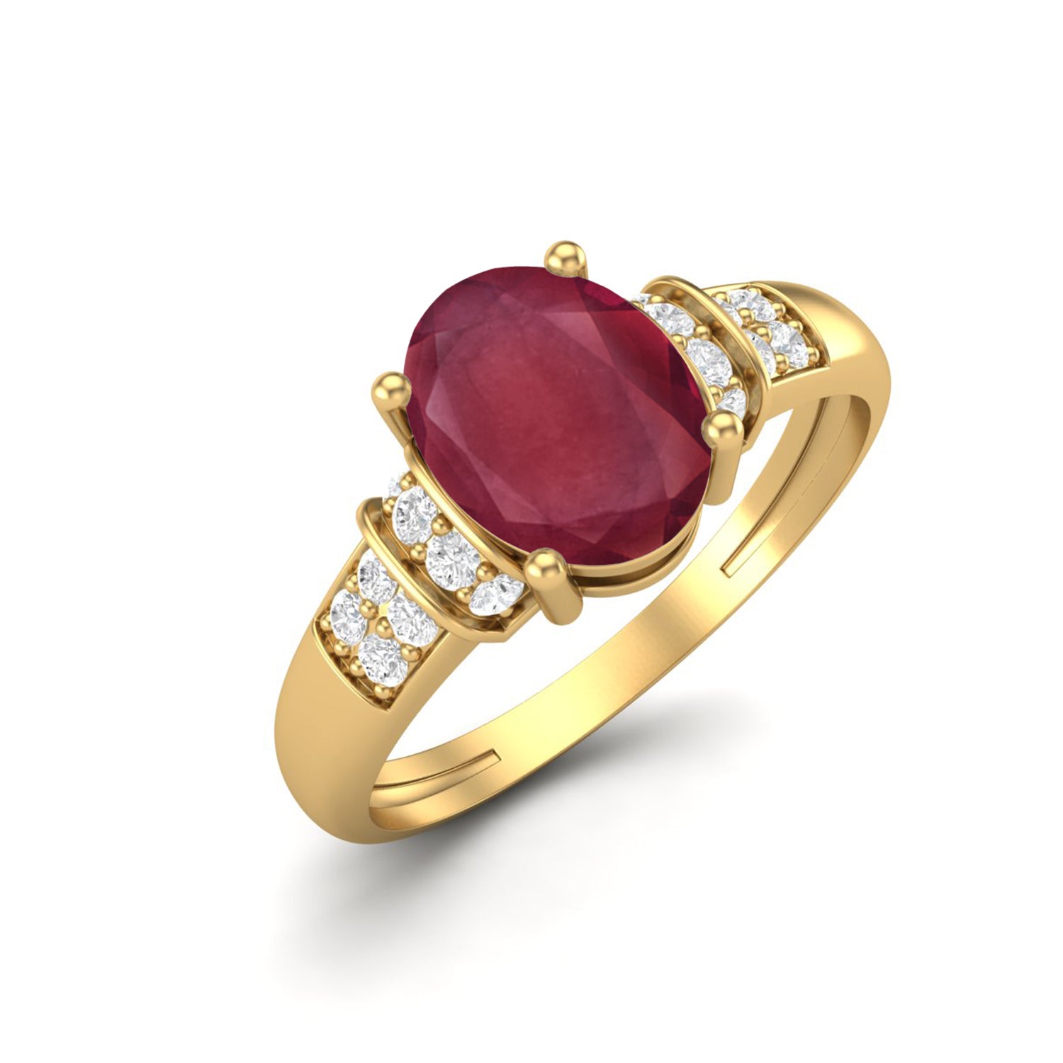 Ruby 1.50 Ct Oval Solitaire with Accents Ring  –  14k Yellow Gold