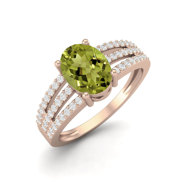 Oval Shaped Peridot Gemstone Wedding Ring 925 Sterling Silver Solitaire Engagement Ring