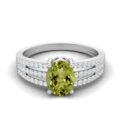 Oval Shaped Peridot Gemstone Wedding Ring 925 Sterling Silver Solitaire Engagement Ring