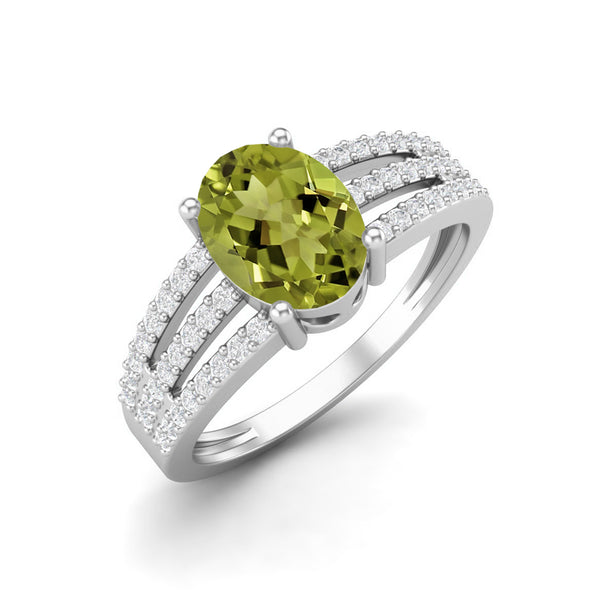 Oval Shaped Peridot Gemstone Wedding Ring 925 Sterling Silver Solitaire Engagement Ring