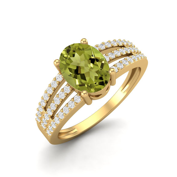 Oval Shaped Peridot Gemstone Wedding Ring 925 Sterling Silver Solitaire Engagement Ring