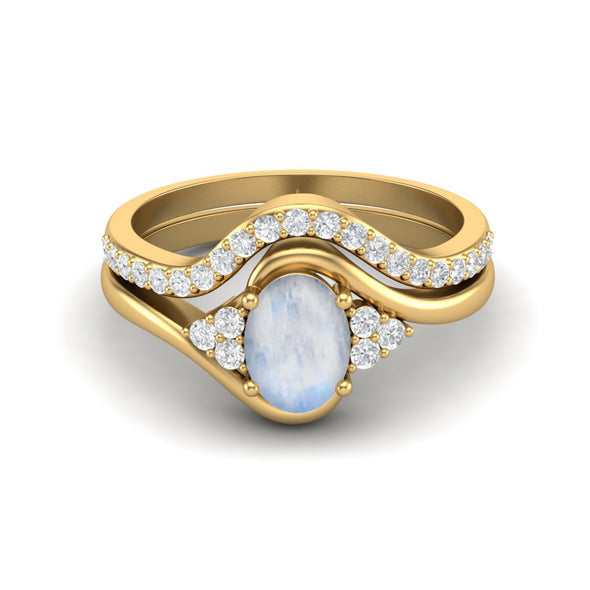 Natural Moonstone Wedding Ring 925 Sterling Silver Classic Dual Band Women Bridal Ring