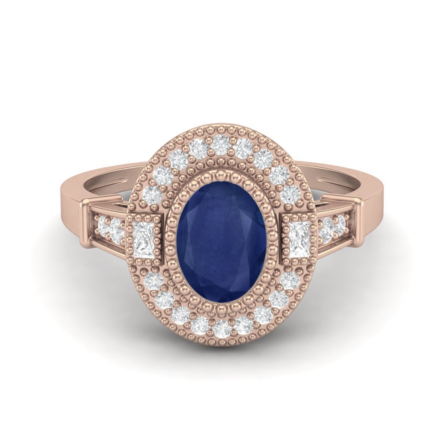 Blue Sapphire 1.00 Ct Oval Double Halo Ring – 14k Yellow Gold