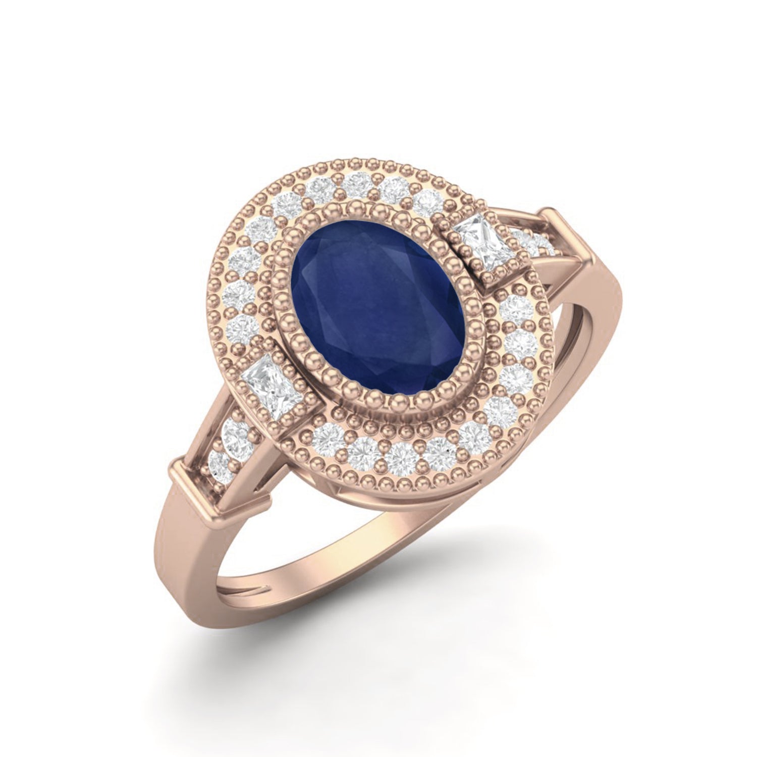 Blue Sapphire 1.00 Ct Oval Double Halo Ring – 14k Yellow Gold