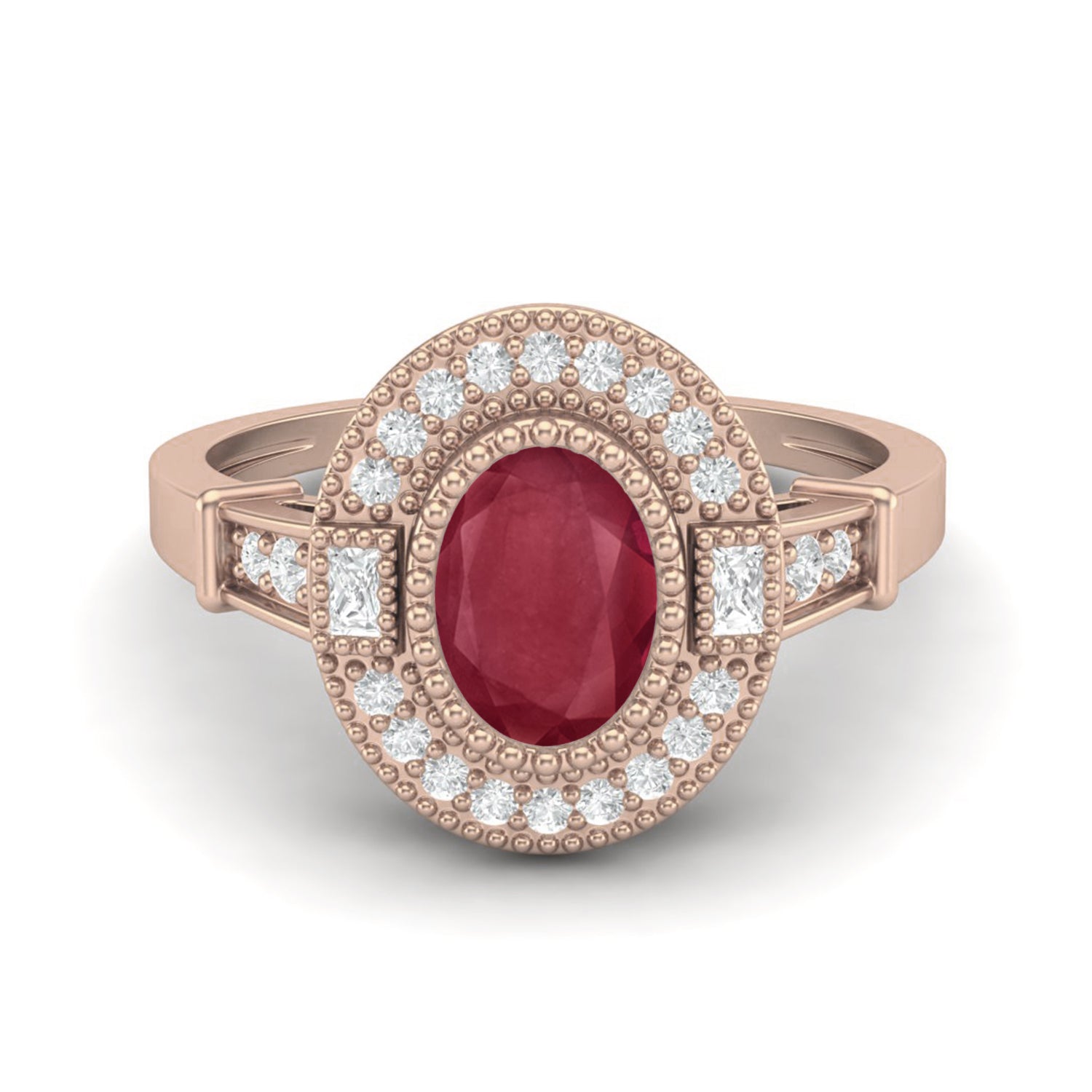 Ruby 1.00 Ct Oval Vintage Halo Ring –  14k Yellow Gold