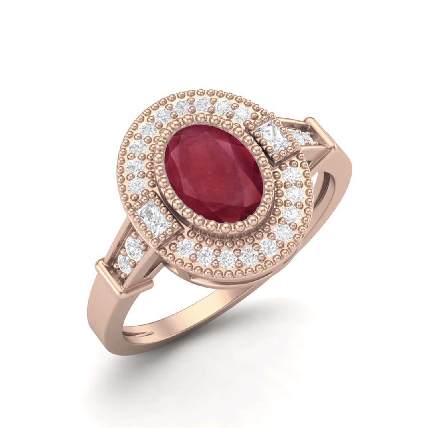 Ruby 1.00 Ct Oval Vintage Halo Ring –  14k Yellow Gold