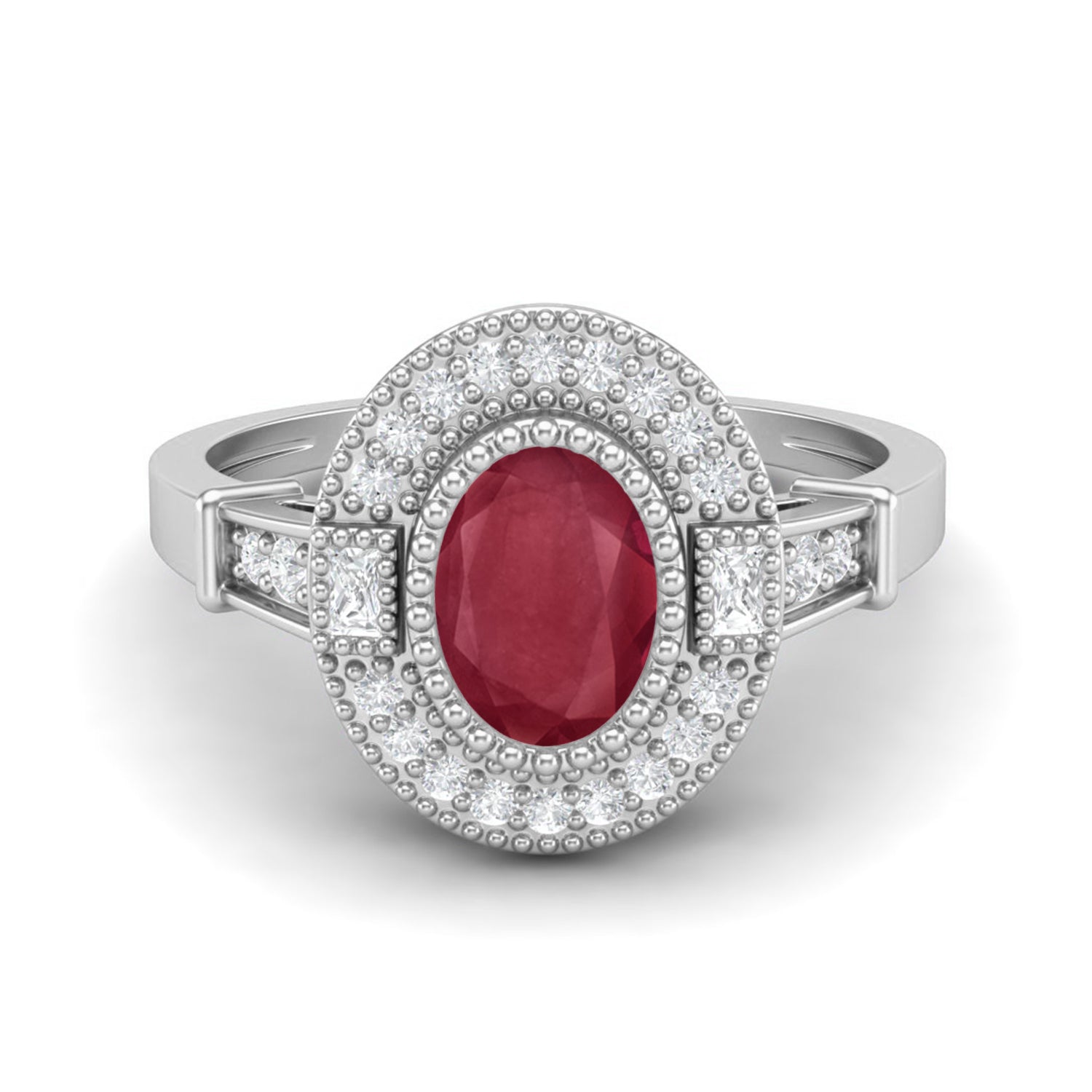 Ruby 1.00 Ct Oval Vintage Halo Ring –  14k Yellow Gold