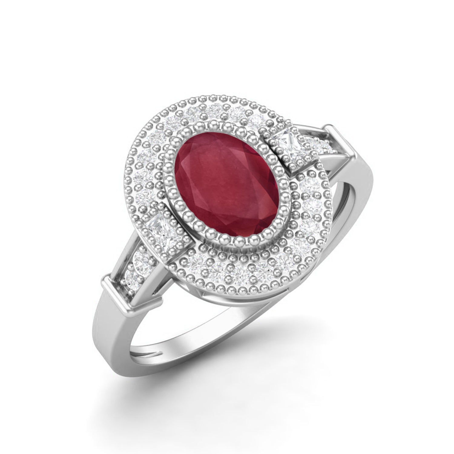 Ruby 1.00 Ct Oval Vintage Halo Ring –  14k Yellow Gold