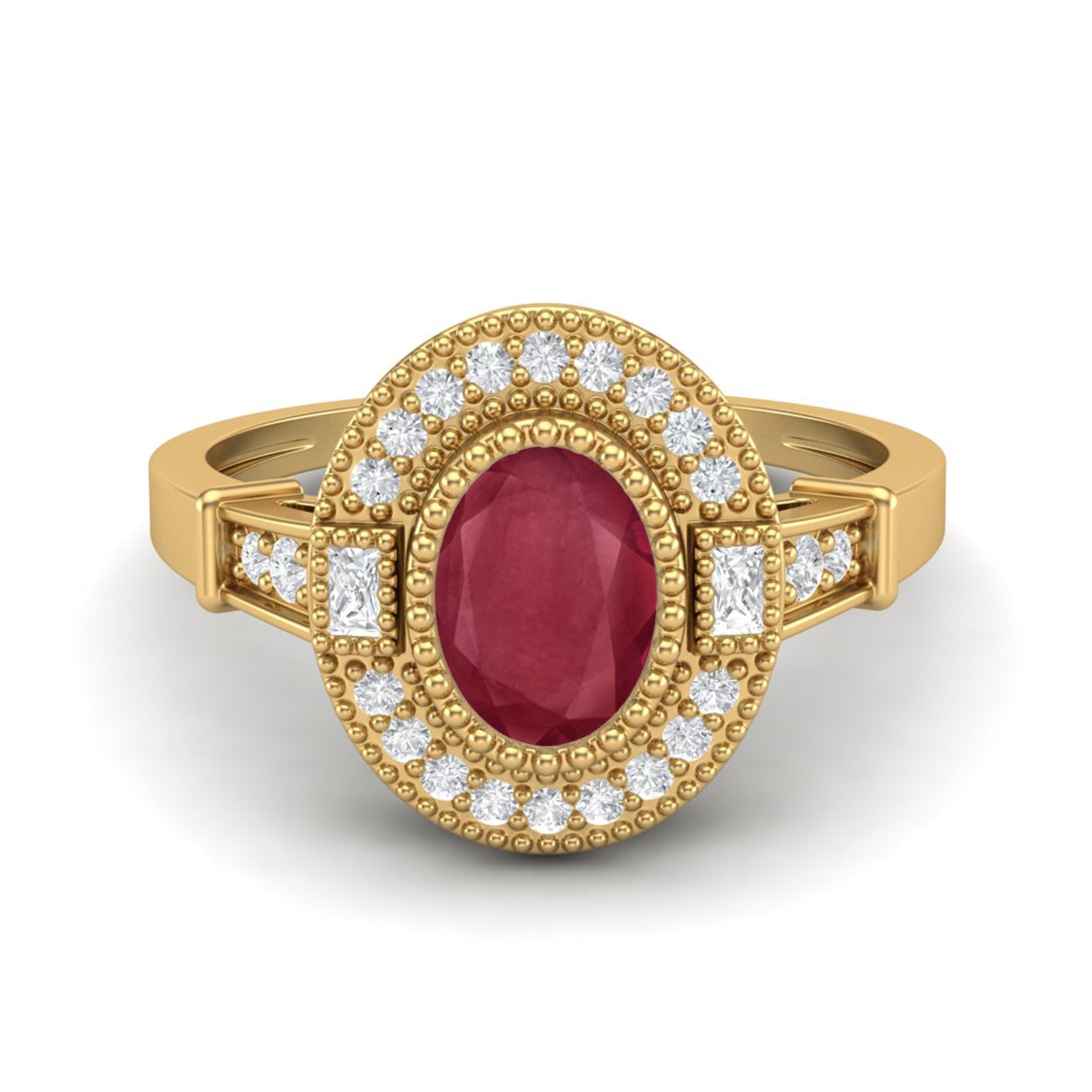Ruby 1.00 Ct Oval Vintage Halo Ring –  14k Yellow Gold