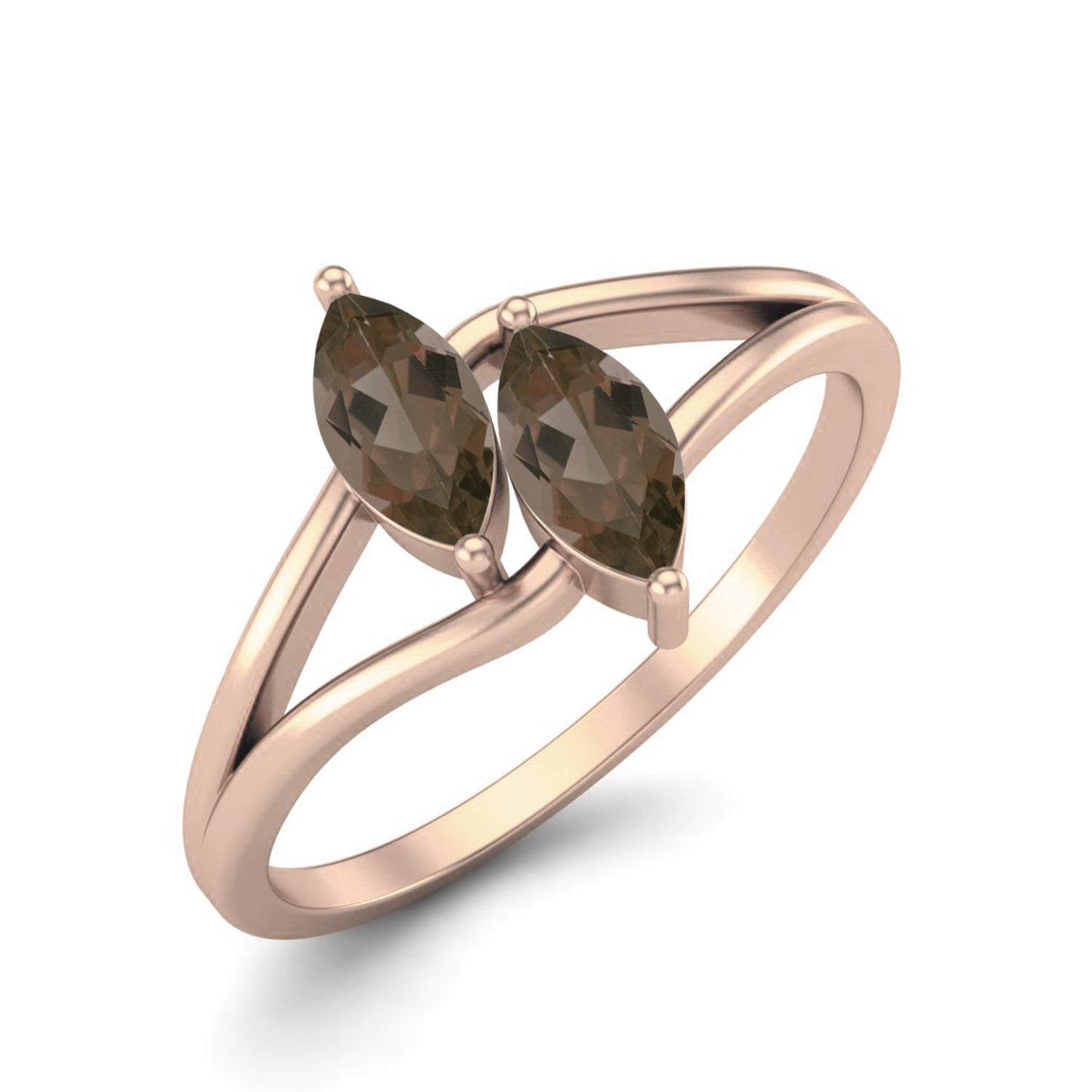 Smoky Quartz 0.30 Ct Marquise Twin Stone Split Shank Ring – 14K Yellow Gold