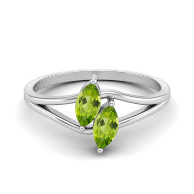 925 Sterling Silver Peridot Dual Stone Engagement Ring Marquise Shaped Wedding Ring