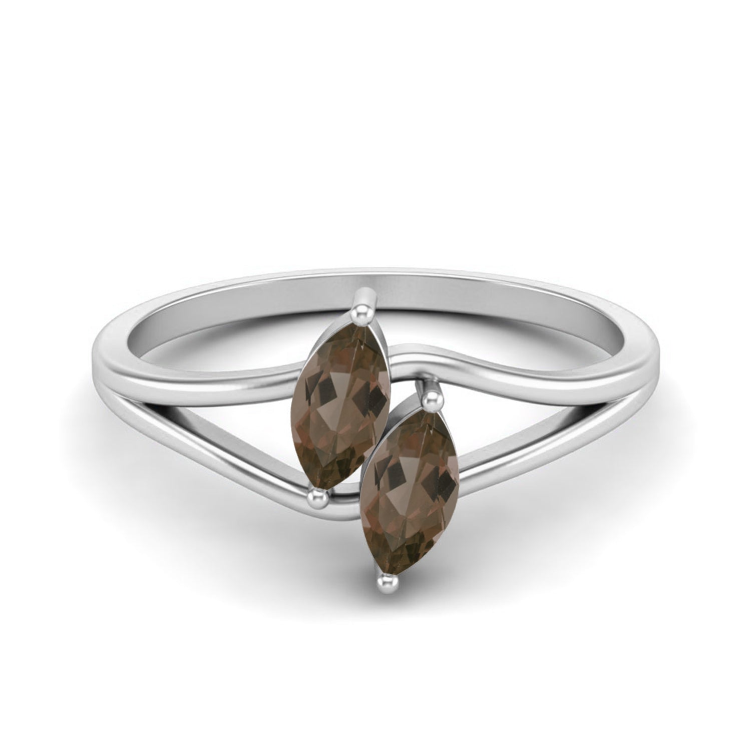 Smoky Quartz 0.30 Ct Marquise Twin Stone Split Shank Ring – 14K Yellow Gold